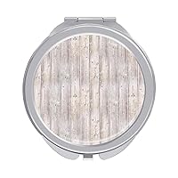Old White Wooden Lining Boards Wall Mini Folding Mirror Round Compact Mirror Pocket Mirror Makeup Small Mirror Portable Travel Makeup Mirror