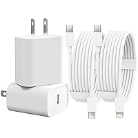 iPhone Charger, 2 Pack 20W USB C Fast Wall Charger Adapter with 6 FT USB-C to C Cable and USB-C to Lightning Cable for iPhone 15 14 13 12 11 Pro Max XR XS, iPad, Galaxy, AirPods