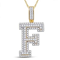 The Diamond Deal 10kt Yellow Gold Mens Round Diamond Initial F Letter Charm Pendant 1-1/2 Cttw
