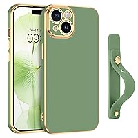 GUAGUA for iPhone 15 Case 6.1 Inch with Wrist Strap Holder Slim Soft Electroplated TPU iPhone 15 Phone Case Shockproof Protective Adjustable Wristband Kickstand Case for iPhone 15, Matcha Green