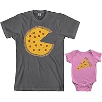 Threadrock Pizza Pie & Slice Infant Bodysuit & Men's T-Shirt Matching Set (Baby: 6M, Pink|Men's: XL, Charcoal)