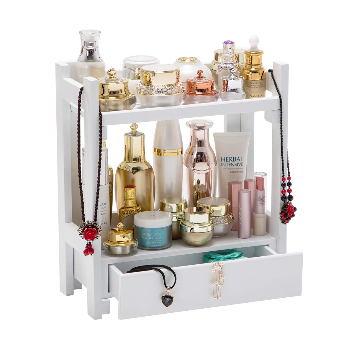 GOBAM Bamboo Makeup Drawer Organizer - Large Capacity - Vanity Organizer - Cosmetics & Perfume Organizer - Display Shelf for Bathroom, Countertop, ...