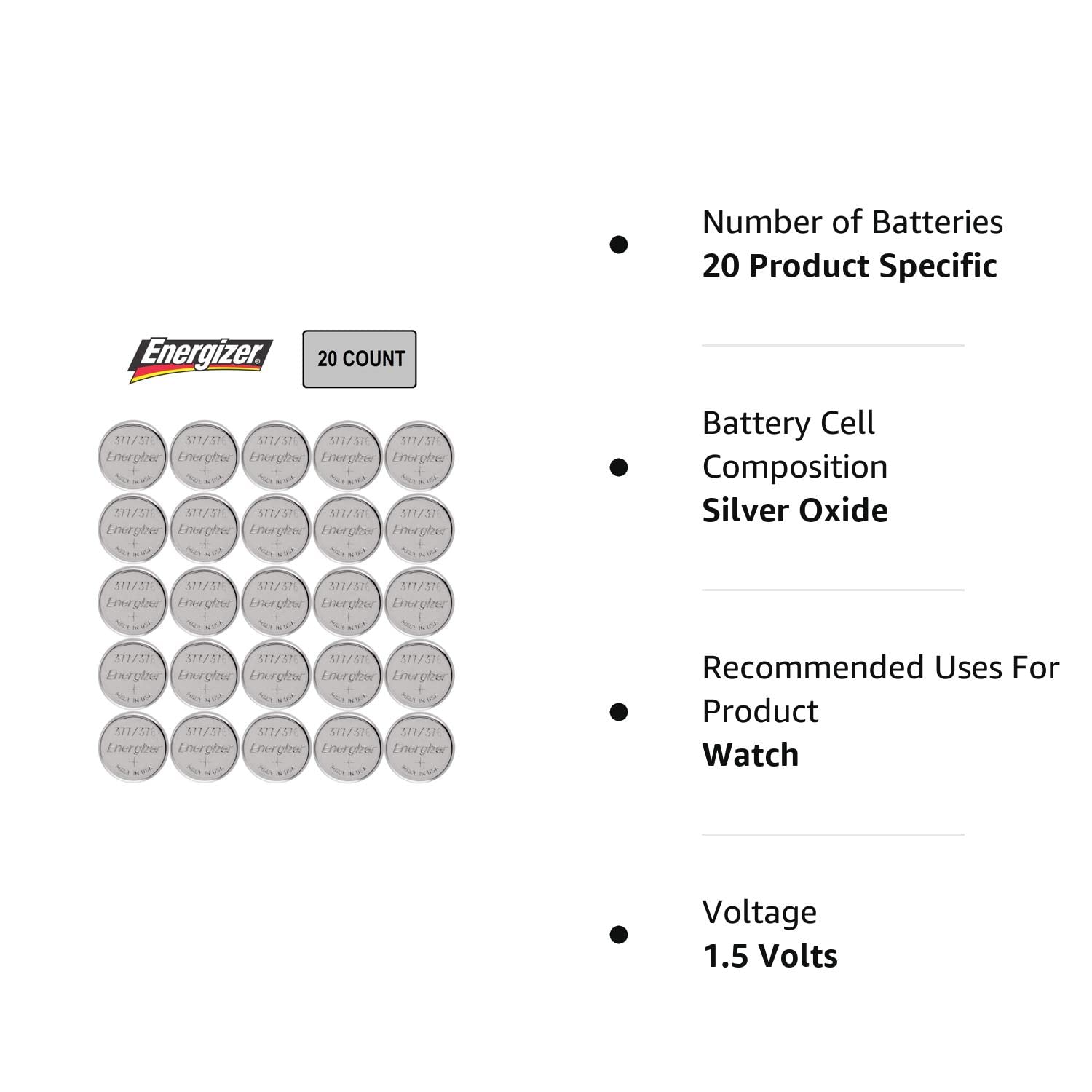 Energizer 377/376 Twenty Pack 1.5volt battery SR626SW