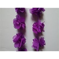 3 Meters 3D Chiffon Cluster Flowers Petals Leaves Lace Edge Trim Ribbon 5 cm Width Colourful Edging Trimmings Fabric Embroidered Applique Sewing Craft Wedding Bridal Dress DIY Decor (Purple)