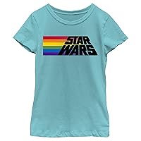 STAR WARS Rainbow Stripe Logo Girls Short Sleeve Tee Shirt