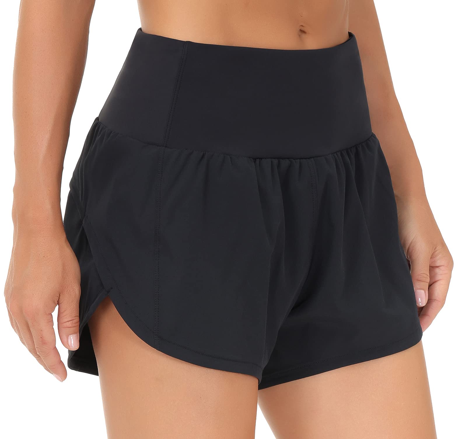 THE GYM PEOPLE Womens High Waisted Running Shorts Quick Dry Athletic Workout Shorts with Mesh Liner Zipper Pockets