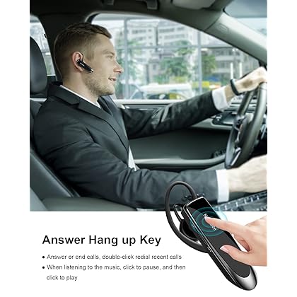 New bee Bluetooth Earpiece V5.0 Wireless Handsfree Headset with Microphone 24 Hrs Driving Headset 60 Days Standby Time for iPhone Android Samsung Laptop Trucker Driver (Black)