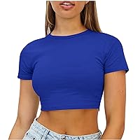 Women's Crop Tops Crew Neck Slim Fit Short Sleeve Shirts Tight T Shirts Y2K Summer Going Out Tops Plus Size Tank Tops