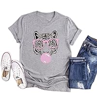 Women's Tiger Printed Tshirts Summer Short Sleeve Crewneck Graphic Tee Shirt Tops