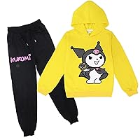 Girls 2 Piece Pullover Hooded Outfits Kuromi Long Sleeve Hoodie and Sweatpants Casual Tracksuit for 2-16 Years