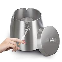 Outdoor Ashtrays For Cigarettes Patio with Lid , Stainless Steel Windproof Rainproof Smokeless Odorless Ashtray For Indoor Outside Home Office Table Silver