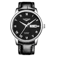 GUANQIN Men's Analogue Automatic Self-Winding Mechanical Stainless Steel Leather Business Watch Date Luminous Waterproof