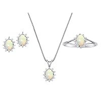 Rylos Simply Elegant Beautiful Opal & Diamond Matching Set - Ring, Earrings and Pendant Necklace - October Birthstone*