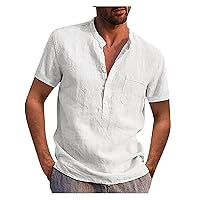 Linen Clothes,Short Sleeve 2024 Trendy Plus Size T-Shirt Solid Fashion Casual Button Top Blouse Outdoor Shirt Lightweight Tees White L