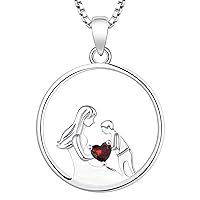YL Women's Mother and Son/Daughter Necklace Sterling Silver Mum Hold Child Heart Pendant Necklace Gifts for Moms