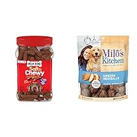 Milk-Bone Soft & Chewy Dog Treats Beef & Filet Mignon 25 Ounce + Milo's Kitchen Chicken Meatballs Dog Treats 18 Ounce