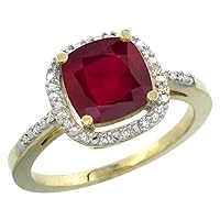 Sabrina Silver 14K White Gold Diamond and Enhanced Genuine Ruby Ring Cushion-Cut 8x8mm, Sizes 5-10