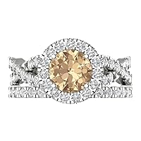 Clara Pucci 2.2 carat Round Shape Halo Solitaire Yellow Moissanite Wedding Anniversary Bridal Engagement Ring Band set 14k White Gold