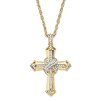 14k Yellow Gold Plated 925 Sterling Silver 0.20 Ct Round Cut Created White Diamond Cross Pendant with Chain for Men's