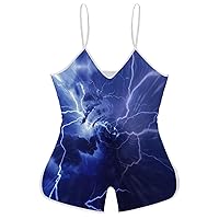 Lightning Storm Funny Slip Jumpsuits One Piece Romper for Women Sleeveless with Adjustable Strap Sexy Shorts