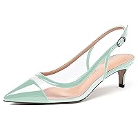 WAYDERNS Women's Clear Patent LeatherSlingback Transparent Ankle Strap Pointed Toe Kitten Low Heel Pumps Shoes 2 Inch