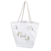 Lillian Rose Watercolor Botanical Bride Wedding Tote Bag, One Size, Natural White