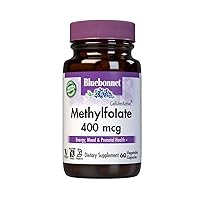 Bluebonnet Nutrition CellularActive Methylfolate 400 mcg – Formulated with Quatrefolic - for Energy, Mood, and Prenatal Health - Vegan, Gluten-Free, Non-GMO, and Kosher – 60 Capsules – 60 Servings