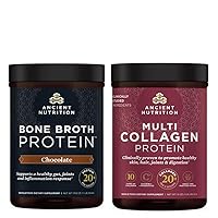 Ancient Nutrition Multi Collagen Protein Powder, Unflavored, 45 Servings + Bone Broth Protein Powder, Chocolate, 20 Servings