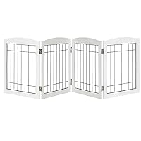 LZRS Sturdy Wood Pet Gate, Freestanding Tall Wire Dog Gate Safety Fence Indoor, Foldable Stair Barrier Pet Exercise for Most Furry Friends, Dog Gate for Stairs, White,30