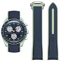 Curved End Rubber Strap Compatible with Omega X Swatch Moonswatch Speedmaster and more 20mm Watch，Swatch Omega Moonswatch Speedmaster Watch Replacement Band Deployment Buckle Men Women