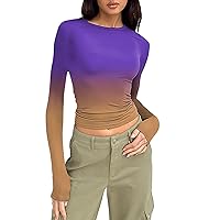 Women's Long Sleeve Basic Shirts Crop Tops Going Out Fall Fashion Undershirt Slim Fit Y2K Party Tops Streetwear