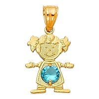 14K Yellow Gold December Birthstone Cubic Zirconia CZ Gilrs Charm Pendant For Necklace or Chain