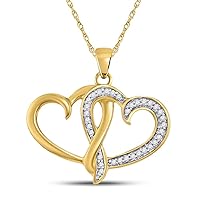 10kt Yellow Gold Womens Round Diamond Double Joined Heart Pendant 1/10 Cttw
