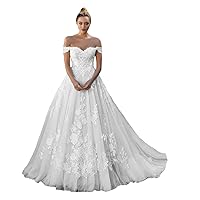 Tsbridal Women Off Shoulder Wedding Dress Boho Lace Appliques Long White Bridal Gowns