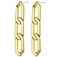 ChainsHouse Fun Chain Earrings for Women Girls Personalized Stainless Steel/18K Gold Plated Cuban/Bean/3 Layered/ Two Tone/ Hoop Chain Dangle Drop Earring (S925 Silver Needle Hypoallergenic), Send Gift Box