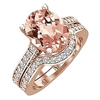 2 CT Oval Cut Created Morganite Solitaire Bridal Wedding Ring Set 14K Rose Gold Finish