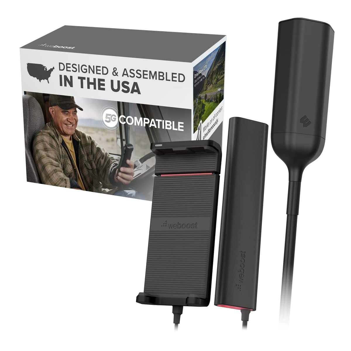 weBoost Drive Sleek OTR - Cell Phone Signal Booster for Trucks | Boosts 5G & 4G LTE for All U.S. Carriers- Verizon, AT&T, T-Mobile | Magnetic Roof Antenna | Made in USA | FCC Approved (model 470235)