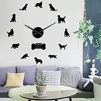 Golden Retriever Wall Clock Dog Pet Mirror Wall Stickers DIY Giant Wall Clock Retriever Dog Artwork Animal Frameless Wall Watch(Black)