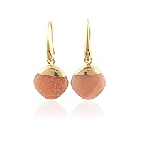 Guntaas Gems Peach Moonstone Brass Gold Plated Drop Earrings Handmade Fashion Jewelry