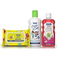 Dr. Fischer Kids Bubble Bath, Hand and Face Wipes, Comb & Care 2-in-1 Shampoo and Conditioner - Soap-Free Bubble Bath, Cleansing Wipes - Kids Bath Time & Wipes Kit