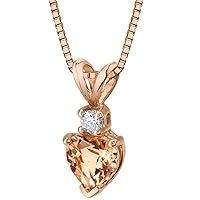PEORA 14K Rose Gold Morganite with Diamond Pendant, Genuine Gemstone Solitaire Heart Shape Solitaire, 6mm