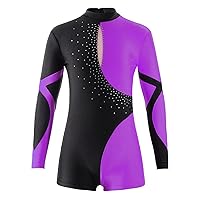 FEESHOW Leotards for Girls Gymnastics Children Long Sleeve Zipper Back Biketard Unitard Jumpsuit with Shorts