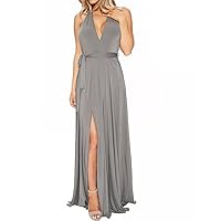 Wishment Women's Sexy Backless V Neck Maxi Convertible Dress Gown Dress Split Infinity Night Dress