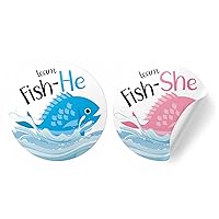 Fishing Themed Baby Gender Reveal Party - Fish Team He or Team She Stickers - 40 Labels