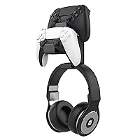 MoKo Controller Holder, Dual Gamepad Controller & Headphone Hanger for Xbox One, Xbox 360, PS3, PS4, PS5, PC, STEAM, Switch丨Wall Mount Stand for All Universal Headsets, Black