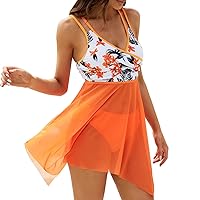 Swim Top Women Crop Print Backless Mesh Cover Belly Conservative Bikini