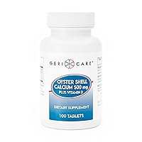 GeriCare Oyster Shell Calcium 500mg + Vitamin D, Bone Health, Nutritional Supplement Tablets, 100 Count (Pack of 1)
