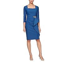 Alex Evenings Women's Slimming Short 3/4 Sleeve Cocktail Dress with Square Neckline