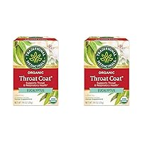 Tea, Organic Throat Coat Eucalyptus, Throat and Respiratory Support, 16 Tea Bags (Pack of 2)