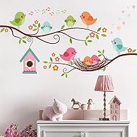 Cute Bird Nest House Wall Decals Bird Singing on Tree Branch Wall Stickers, Children Kids Baby Home Room Nursery DIY Decorative Adhesive Art Wall Mural